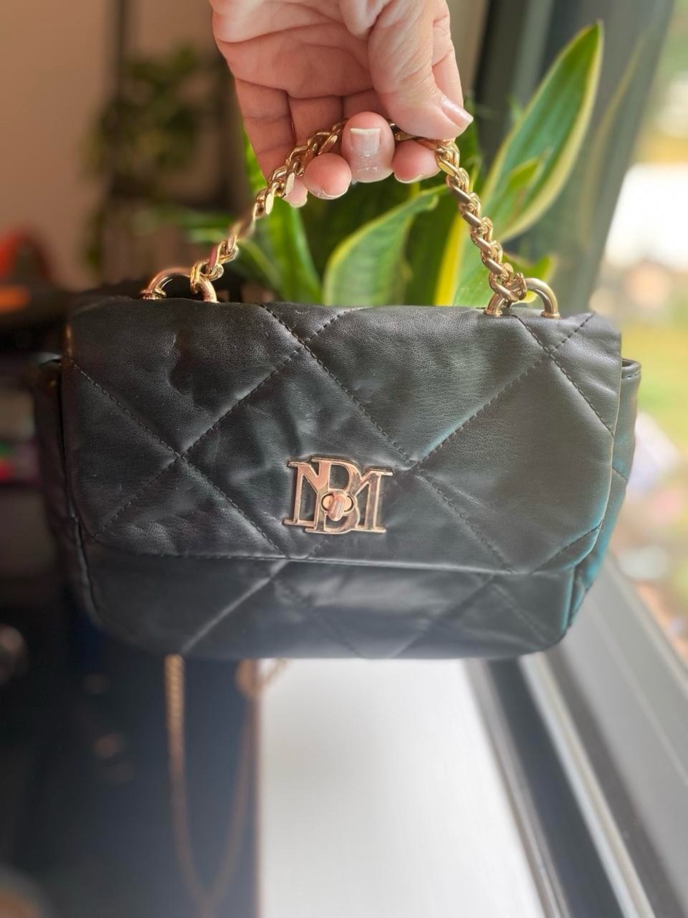 Black Quilted Chain-Handle Shoulder Bag